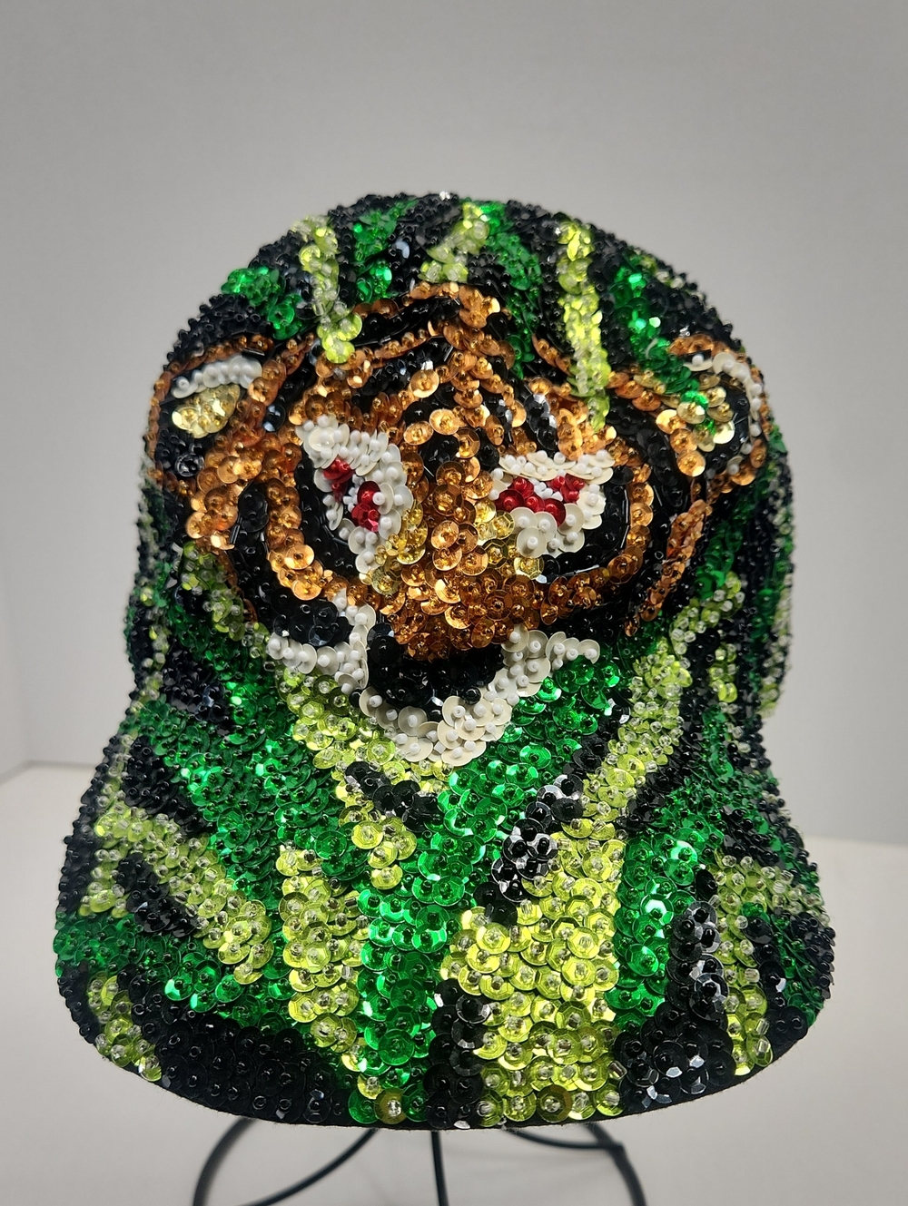 Vintage Sequin Tiger Ball Cap in Green and Gold